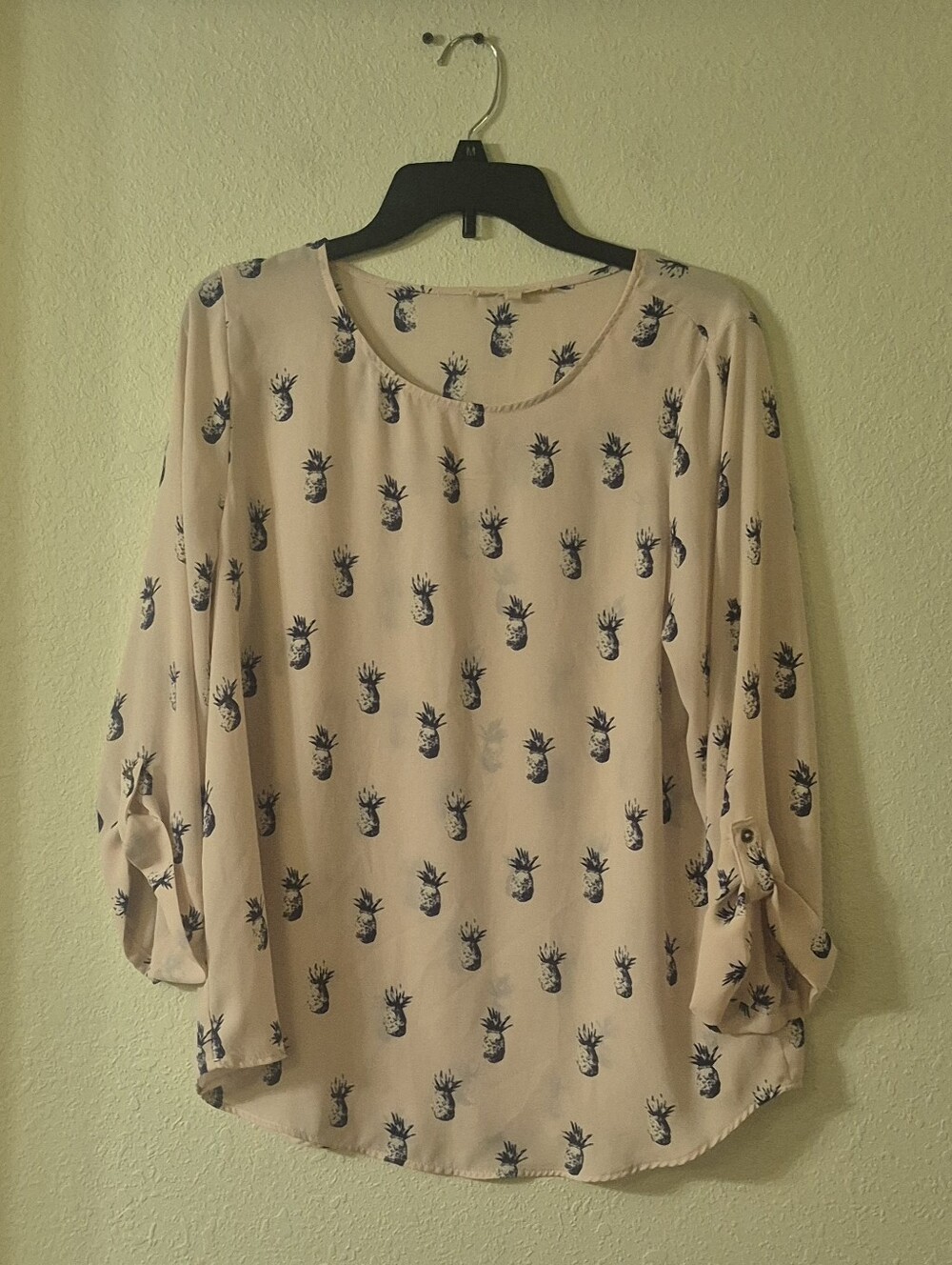 41 Hawthorn Beige Blouse with Navy Pineapple Print